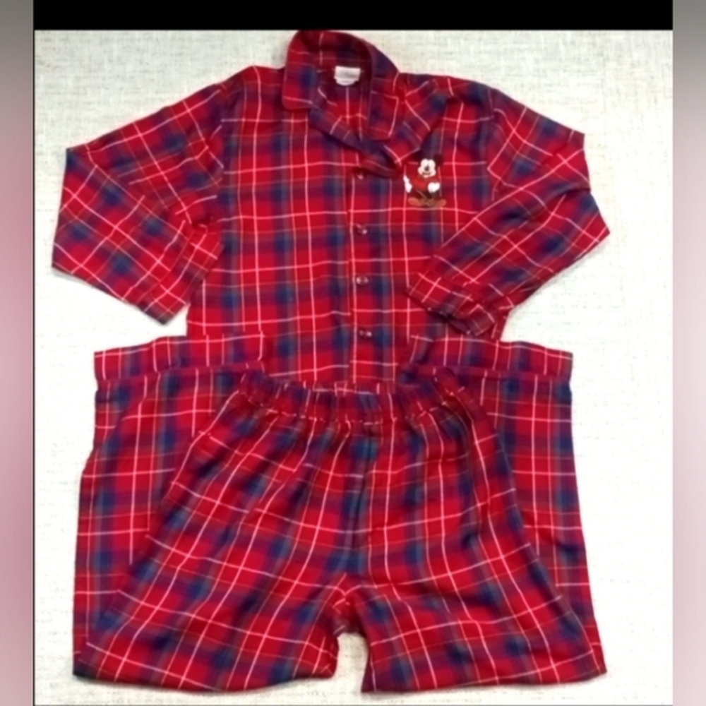 Disney Store Youth Size 10 Red‎ Mickey Mouse Plaid Pajamas Top & Bottoms